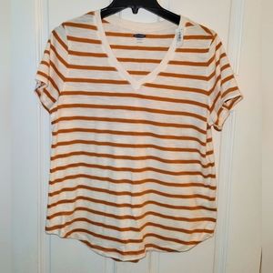 NWT Womens Short Sleeve Shirt gold & white stripped